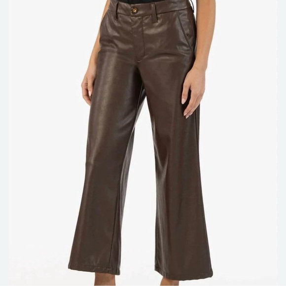 Kut from the Kloth Aubrielle Brown Faux Leather Wide Leg Ankle Trousers Size 16‎ - Picture 1 of 16